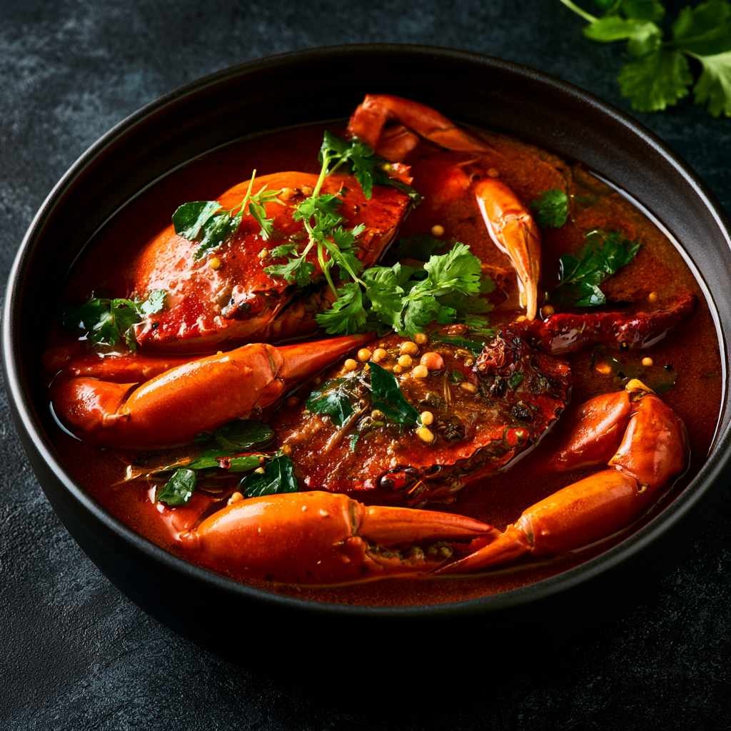 Konkan crab masala served in a black bowl
